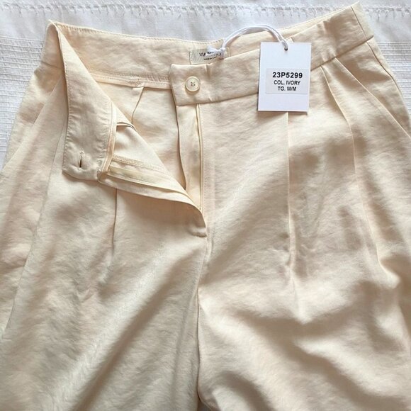 NWT VIA BOVIO MADE IN ITALY GLITTER IVORY CREAM PINKISH HIGH RISE WIDE LEG PANTS - Picture 4 of 8